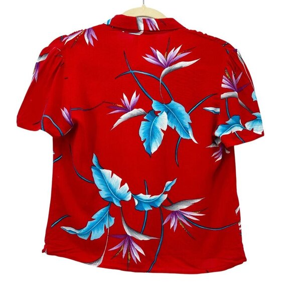 Vintage So What! Of California Floral Red Button Hawaiian Shirt Girls Large - Picture 2 of 6